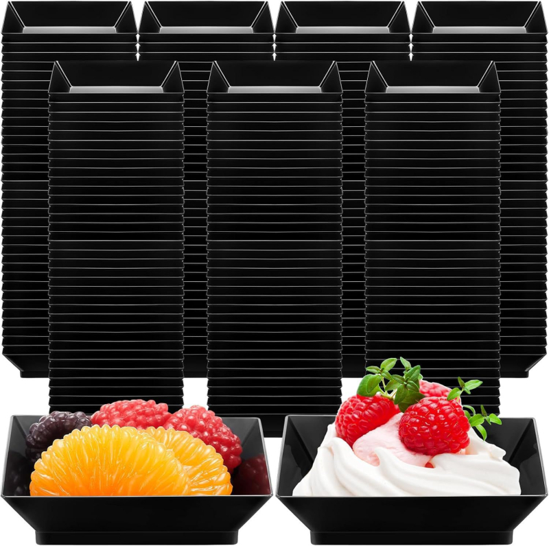 Tarpvalstybiniai „Amazon“ sprogimai Vienkartiniai PS kieto plastiko sutirštinto dizaino deserto padažo indai Skaidrūs užkandžiai Mažas spalvotas indas