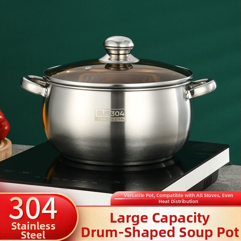 304 rozsdamentes acél levesesfazék vastagított aljú almásfazék háztartási fazék dupla fülű fazék nagy hasú fazék indukciós tűzhely párolás magas hőmérsékletnek ellenálló