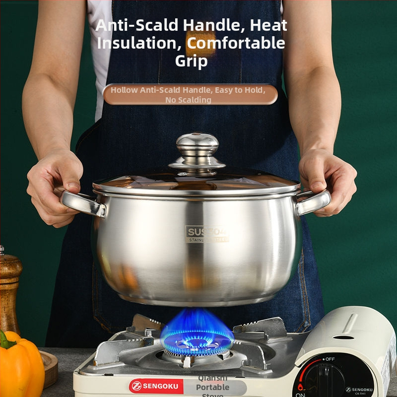 304 Неръждаема стомана, тенджера за супа с удебелено дъно, тенджера за ябълки, домакинска тенджера с двоен ушен съд, голяма тенджера с корем, индукционна печка, задушаване, устойчивост на висока температура