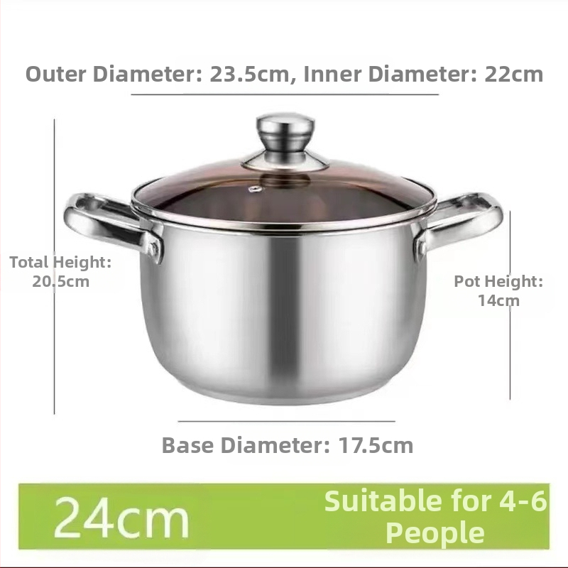304 rozsdamentes acél levesesfazék vastagított aljú almásfazék háztartási fazék dupla fülű fazék nagy hasú fazék indukciós tűzhely párolás magas hőmérsékletnek ellenálló