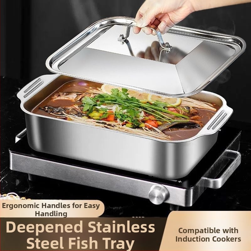 Nerūdijančio plieno keptos žuvies lėkštė, binauralinė vėžių lėkštė, buitinė kepsninė, plius gili daugiafunkcė lėkštė, specialus puodas jūros gėrybėms