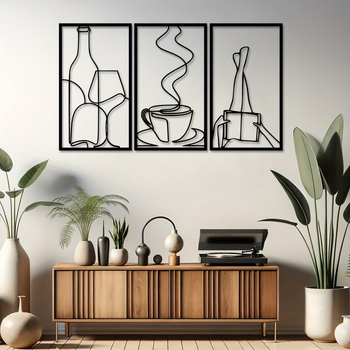 Минималистична метална декорация за стена от три части, минималистична декорация за стена за любители на кафе, подарък за новодомци