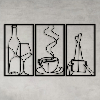 Минималистична метална декорация за стена от три части, минималистична декорация за стена за любители на кафе, подарък за новодомци