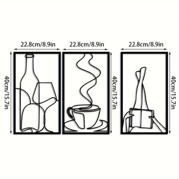 Минималистична метална декорация за стена от три части, минималистична декорация за стена за любители на кафе, подарък за новодомци