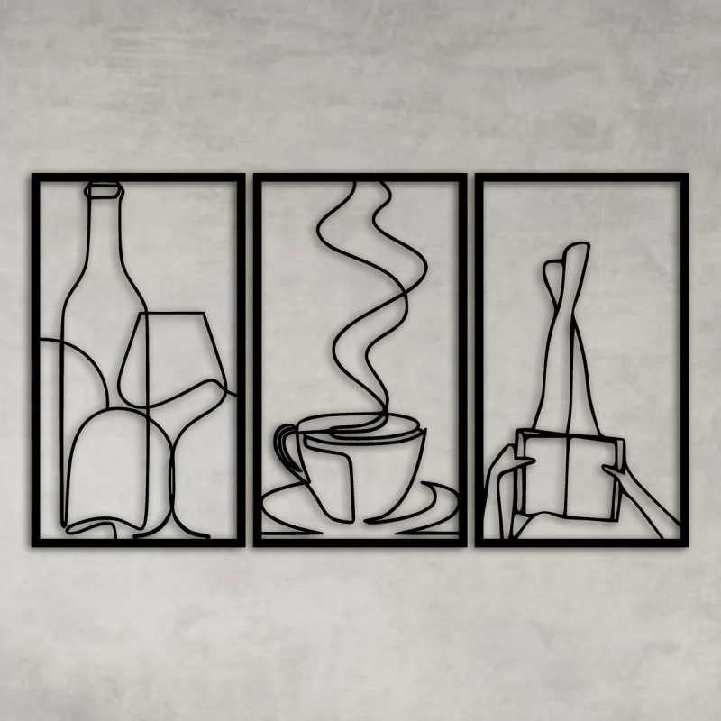 Минималистична метална декорация за стена от три части, минималистична декорация за стена за любители на кафе, подарък за новодомци