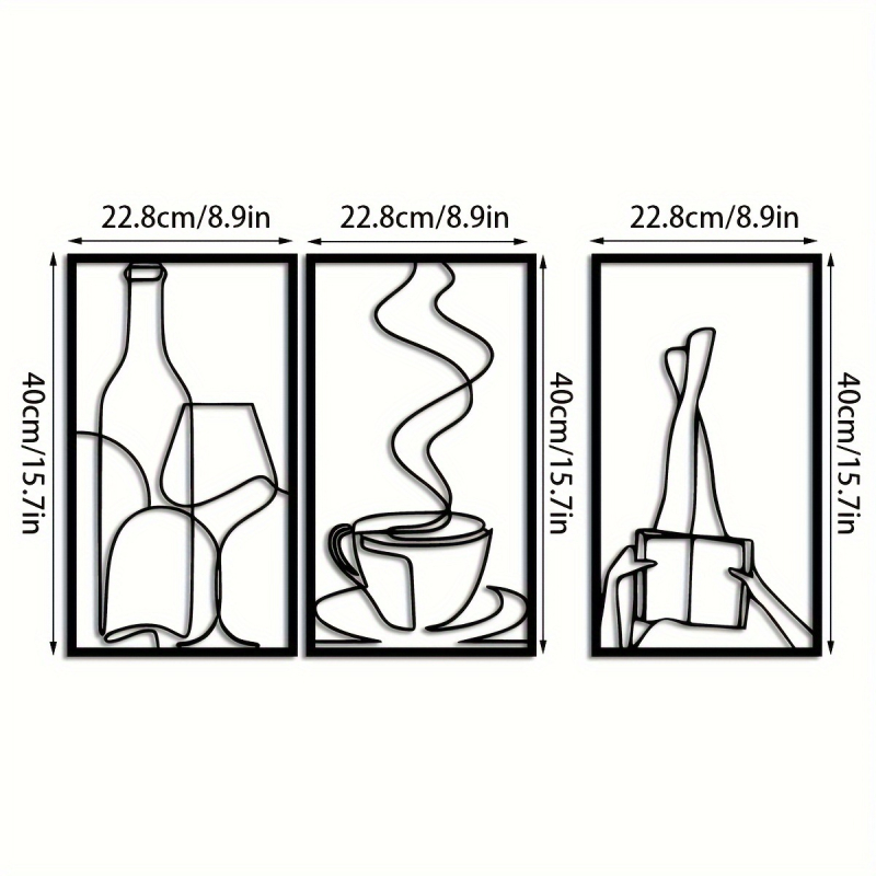 Минималистична метална декорация за стена от три части, минималистична декорация за стена за любители на кафе, подарък за новодомци
