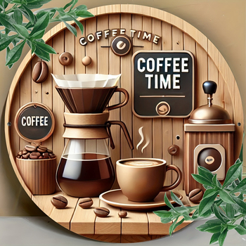 Tarpvalstybinio festivalio dekoravimo medinė retro kavos tematikos serija namų dekoravimui kavinės meno plakato medžiaga