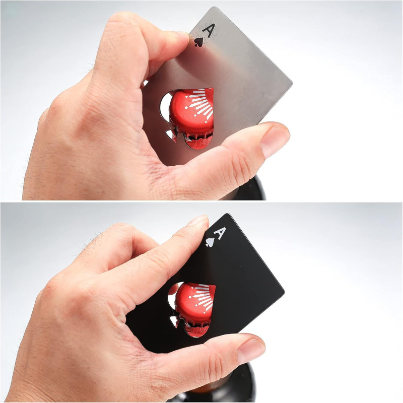 Piiriülene poti äss pudeliavaja mängukaardile, roostevabast terasest kaasaskantav metallist õllepudeliavaja rahakotitaskuga