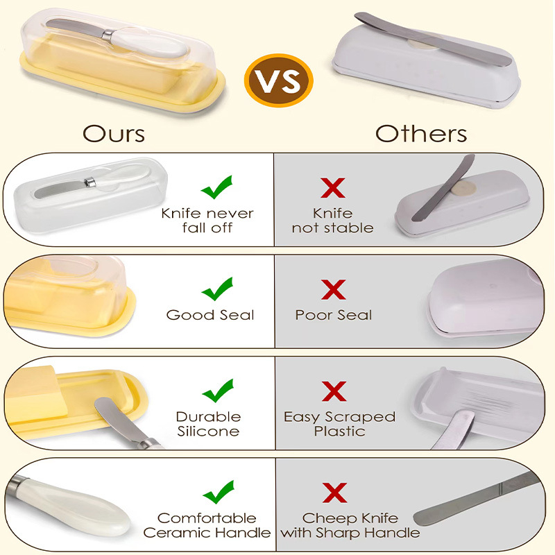 Su peiliu sviesto dėžutė sūrio laikymo dėžutė virtuvės reikmenų laikymas padalinta sviesto dėžutė plastikinė sviesto dėžutė šviežumo laikymo dėžutė