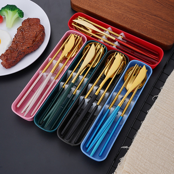 Loominguline roostevabast terasest portugali kaasaskantav lauanõude nuga, kahvel ja lusikas söögipulgad kaasaskantav reisikinkekomplekt neljaosaline