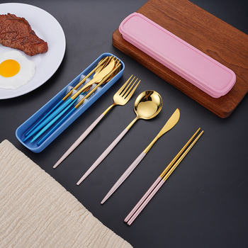 Loominguline roostevabast terasest portugali kaasaskantav lauanõude nuga, kahvel ja lusikas söögipulgad kaasaskantav reisikinkekomplekt neljaosaline