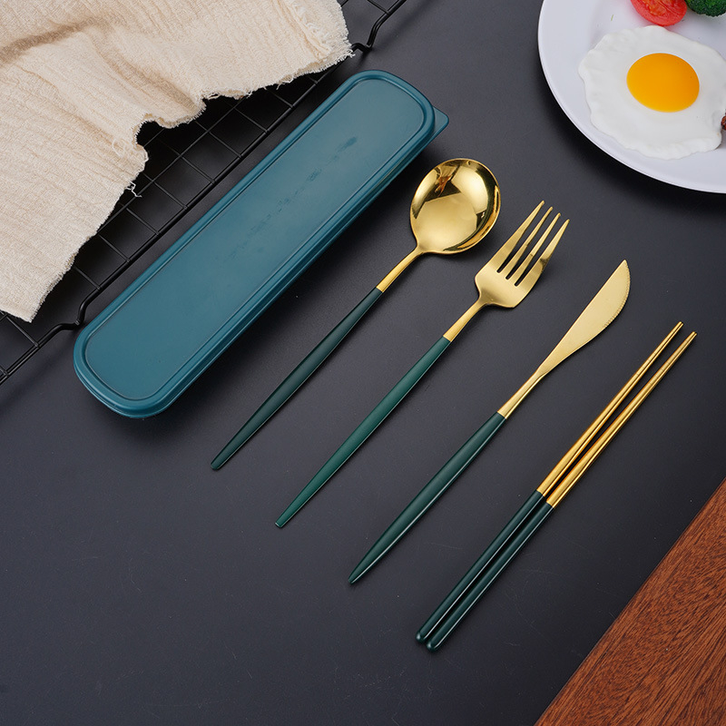 Loominguline roostevabast terasest portugali kaasaskantav lauanõude nuga, kahvel ja lusikas söögipulgad kaasaskantav reisikinkekomplekt neljaosaline