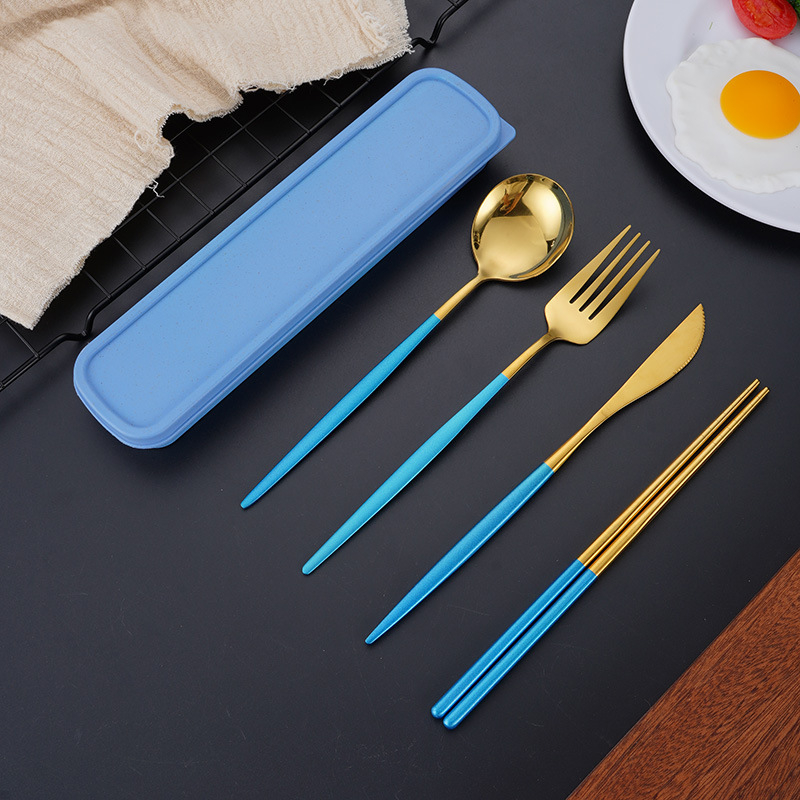 Loominguline roostevabast terasest portugali kaasaskantav lauanõude nuga, kahvel ja lusikas söögipulgad kaasaskantav reisikinkekomplekt neljaosaline