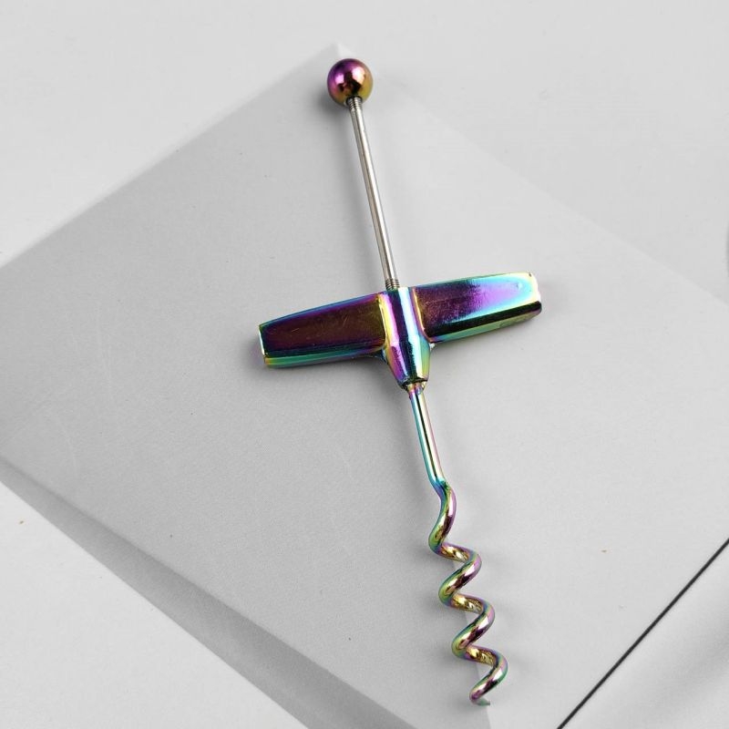 Didmeninė prekyba tarpvalstybiniu „pasidaryk pats“ vyno butelių atidarytuvu, T formos karoliukų spalvos dengimo spalvos sidabro kamščio butelių atidarytuvo vyno rinkiniu