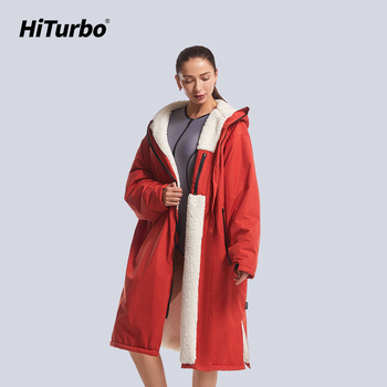 HiTurbo водоустойчива топла наметало от памук и кадифе, удебелено на открито, плуване, гмуркане, сърф, ветроустойчива преобличаща се халат