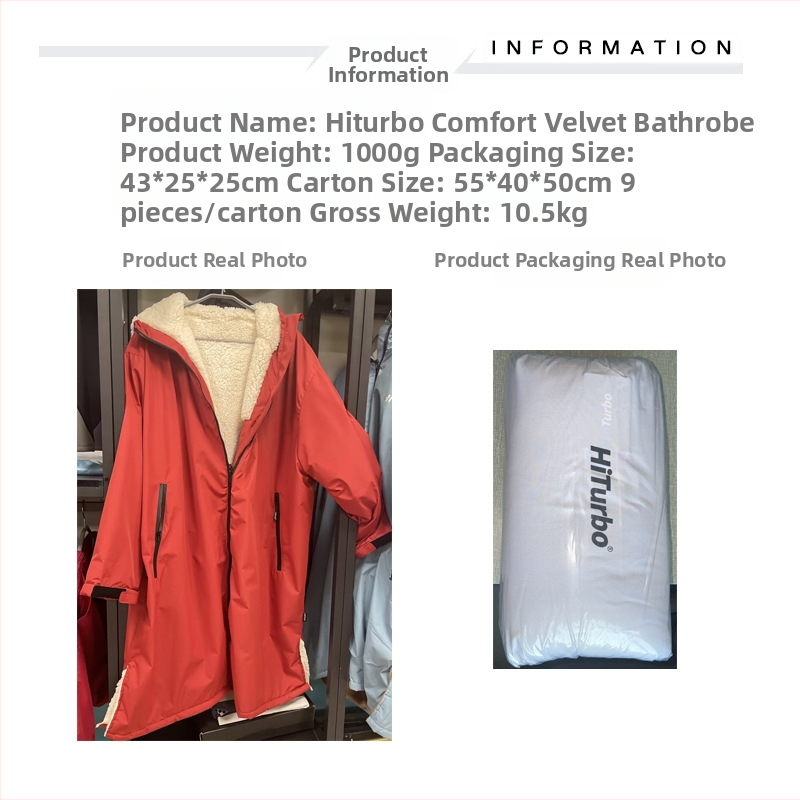 HiTurbo водоустойчива топла наметало от памук и кадифе, удебелено на открито, плуване, гмуркане, сърф, ветроустойчива преобличаща се халат