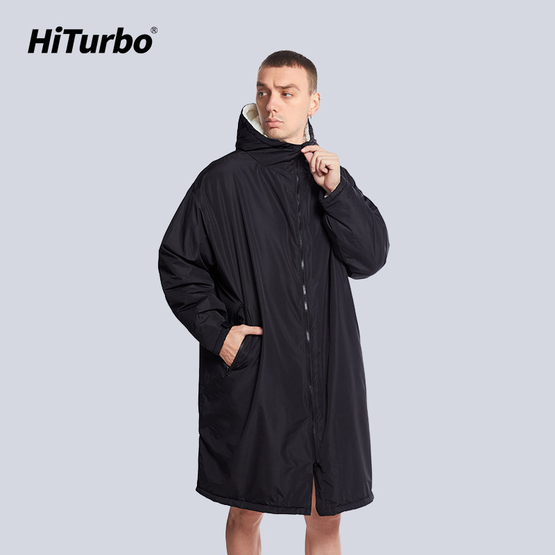 „HiTurbo“ vandeniui atsparus šiltas apsiaustas, medvilninis aksomas, sutankintas lauko maudynėms, nardymui, banglenčių sportui, vėjui atsparus vystymo chalatas