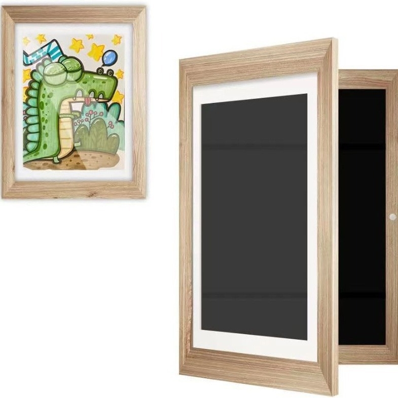 Drevený fotorámik Crosshraničný drevený úložný box na olejomaľby Nástenný detský výklopný fotorámik Detský umelecký fotorámik