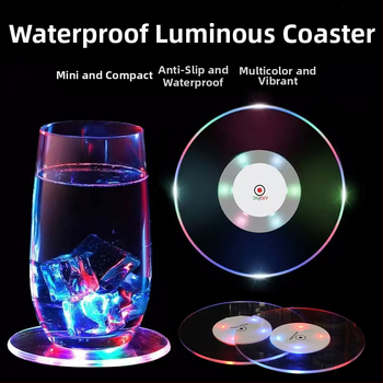 Akrilo šviečiantys padėkliukai, blykstės LED padėkliukų baro atmosfera, šviesos padėkliukai, vyno butelio pagrindas, blykstės puodelio lipdukas, logotipas