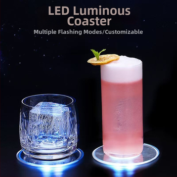 Akrilo šviečiantys padėkliukai, blykstės LED padėkliukų baro atmosfera, šviesos padėkliukai, vyno butelio pagrindas, blykstės puodelio lipdukas, logotipas