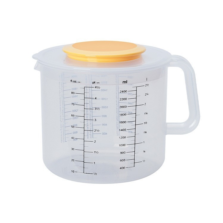 Kepimo matavimo puodelis, atsparus purslams, su skale, buitinis miltų maišymas su dangteliu, 2,5 l didelės talpos plastikinis kiaušinių indelis