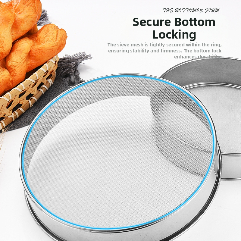 Инструменти за печене, сито за брашно от неръждаема стомана 304, ръчно кръгло филтърно сито, сито за фино брашно 40 mesh 60 mesh