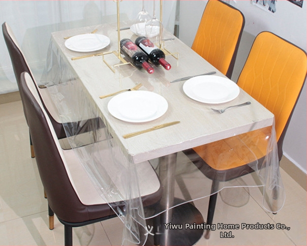 Läbipaistev plastlaudlina 100% veekindel kristallselge läbipaistev lauakaitsekate 0,13 mm lukuga servaga laudlina