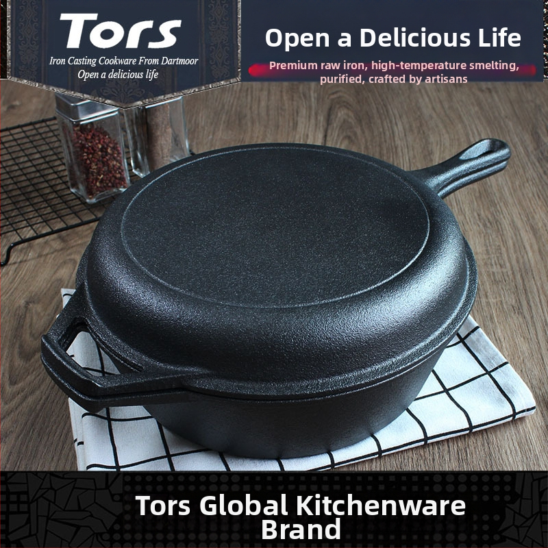 Tols Export liatinový hrniec s jednou rukoväťou, dvojúčelový hrniec, panvica s jednou rukoväťou, čistý železný hrniec na dusené mäso, domácnosť bez poťahu, pokrievka na výrobu panvice