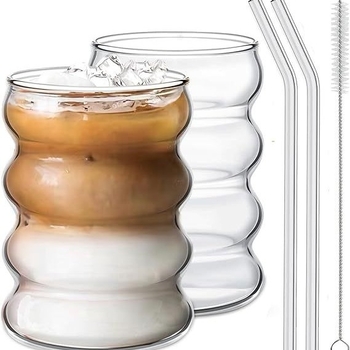 Високо боросиликатна чаша Caterpillar, чаша за кафе, сладка чаша за вода, термоустойчива стъклена чаша със сламка, домакинска чаша за мляко, чаша за вода