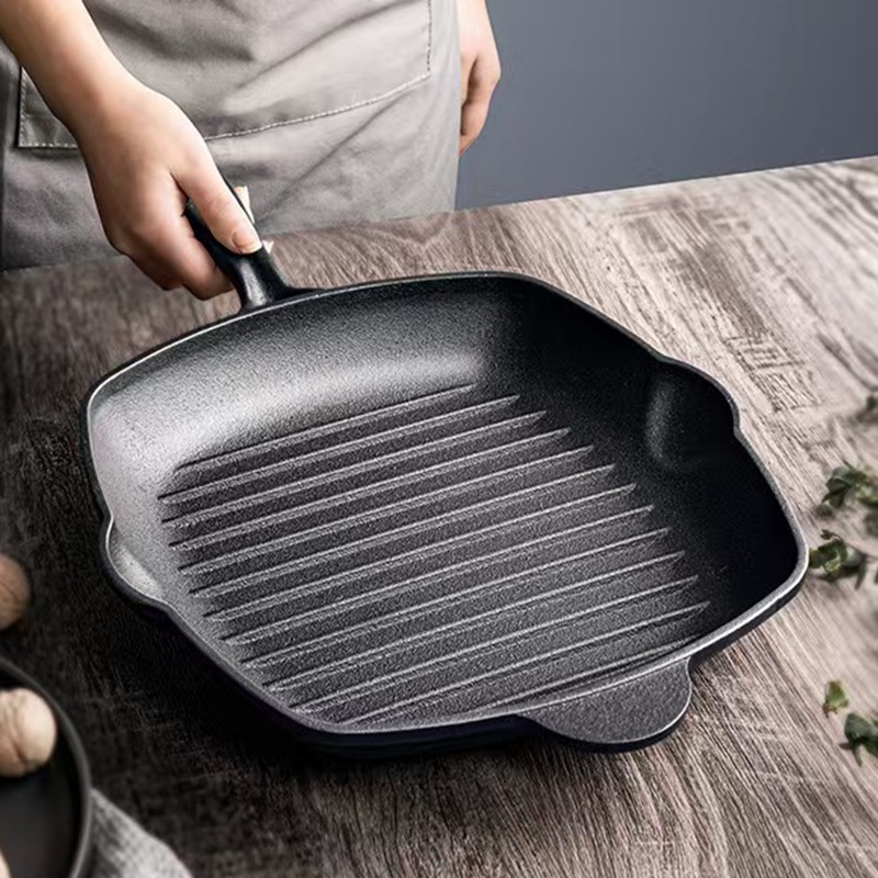 Zahustená liatinová panvica na steaky Pruhovaná panvica na steaky Nepotiahnutá nepriľnavá panvica na steaky pre domácnosť