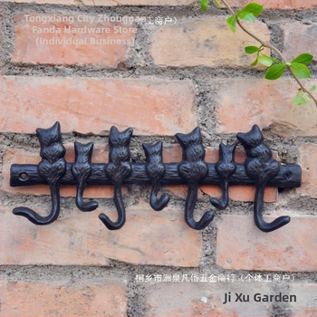 Europietiško stiliaus ketaus kabliukas 7 katėms dekoratyvinis sodo vilos kiemo sienos dekoratyvinis drabužių kabliukas Xiao Mao