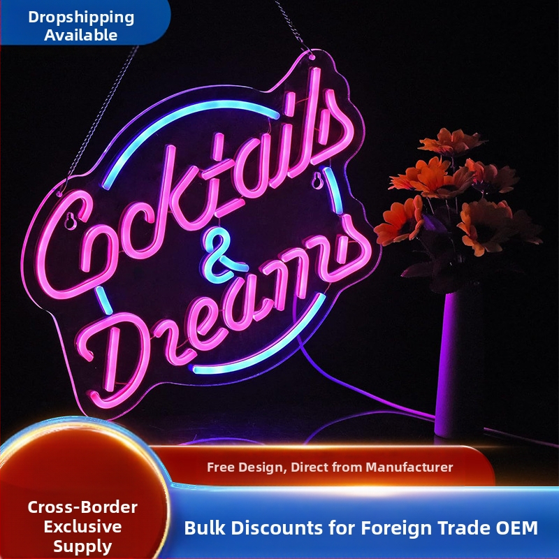 Led neoninės šviesos kokteilių lentos skaidrus akrilinis neoninės šviesos ornamentas šventinės atmosferos šviesa