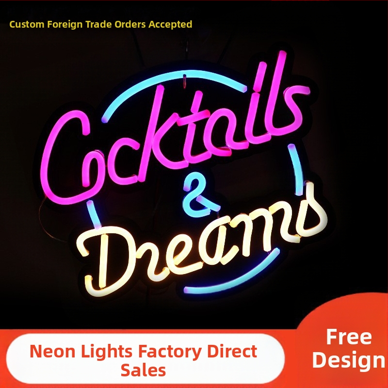 Led neoninės šviesos kokteilių lentos skaidrus akrilinis neoninės šviesos ornamentas šventinės atmosferos šviesa