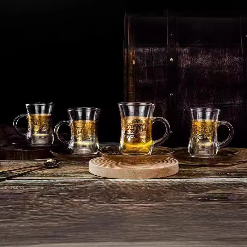 Нова креативна прозрачна стъклена чаша, чаша за чай Gongfu, стъклена чаша с бронзиращо релефно цвете, стъклена чаша за кафе, чаша за вино