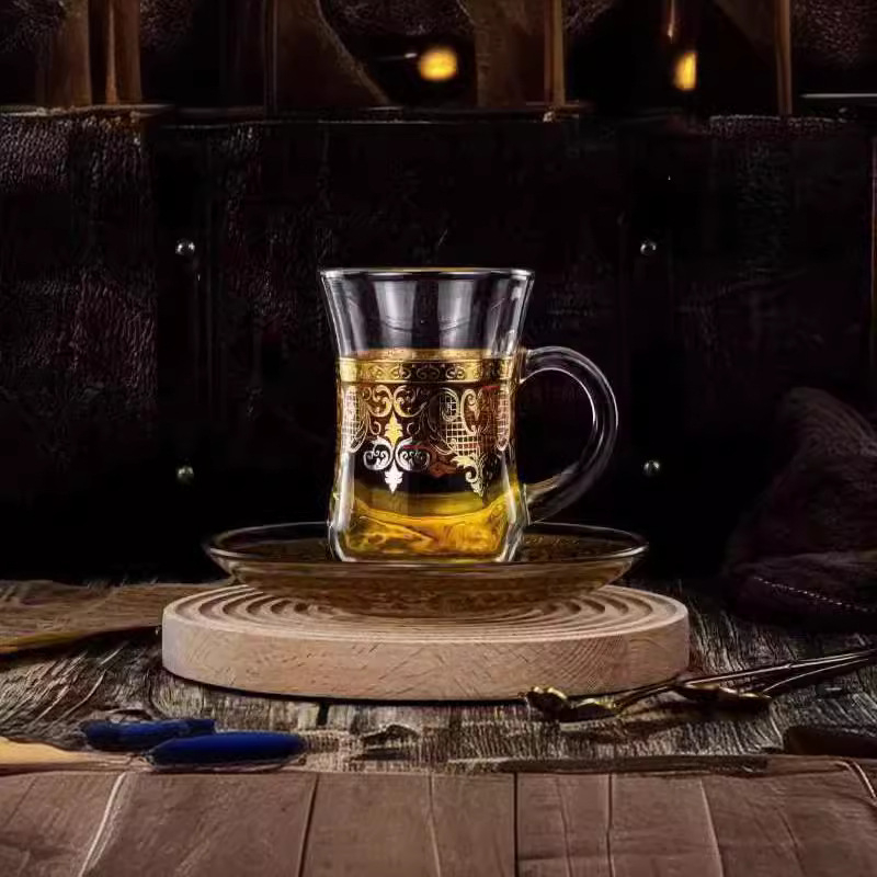 Нова креативна прозрачна стъклена чаша, чаша за чай Gongfu, стъклена чаша с бронзиращо релефно цвете, стъклена чаша за кафе, чаша за вино