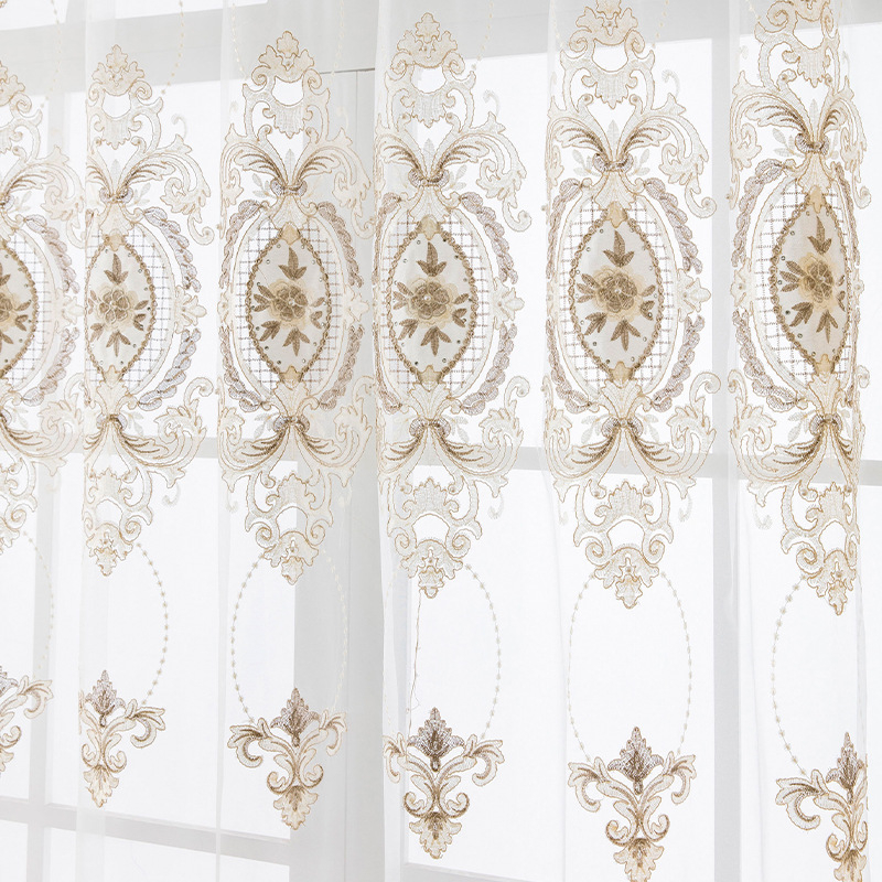 „Amazon“ tarpvalstybinė el. prekyba, tiesioginis pristatymas, europietiško stiliaus siuvinėtos užuolaidos svetainei, izoliacijai ir nuo saulės, šviesios, prabangios, paprastos siuvinėtos marlės užuolaidos.