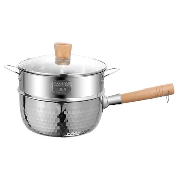 304 nerūdijančio plieno sniego keptuvė be dangos pieno puodas maisto papildas keptuvė su sutirštintu greito paruošimo makaronų puodu japoniškas medinis rankenos sriubos pieno puodas