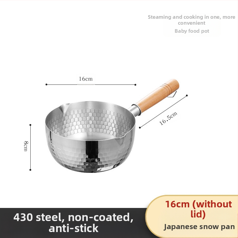 304 nerūdijančio plieno sniego keptuvė be dangos pieno puodas maisto papildas keptuvė su sutirštintu greito paruošimo makaronų puodu japoniškas medinis rankenos sriubos pieno puodas