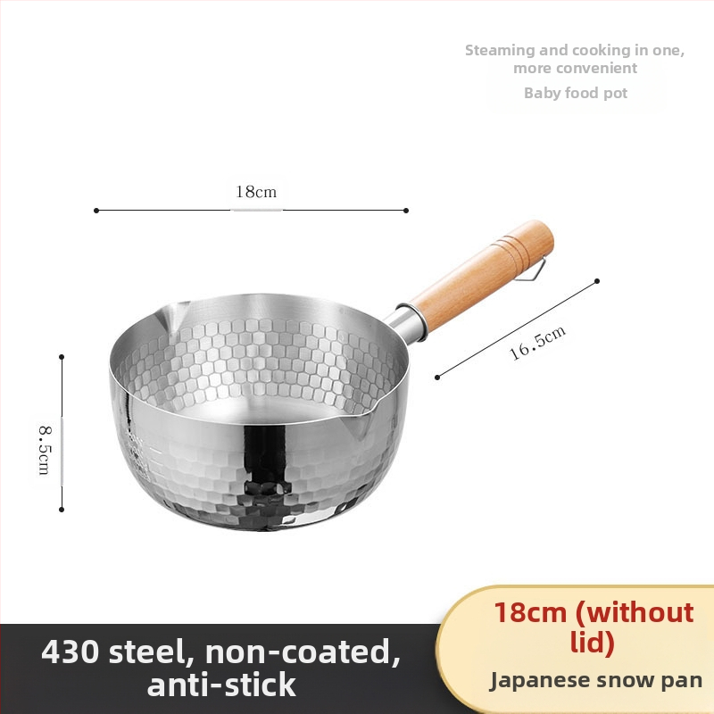 304 nerūdijančio plieno sniego keptuvė be dangos pieno puodas maisto papildas keptuvė su sutirštintu greito paruošimo makaronų puodu japoniškas medinis rankenos sriubos pieno puodas