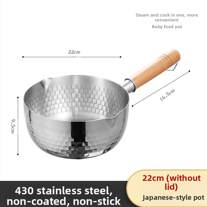 304 nerūdijančio plieno sniego keptuvė be dangos pieno puodas maisto papildas keptuvė su sutirštintu greito paruošimo makaronų puodu japoniškas medinis rankenos sriubos pieno puodas