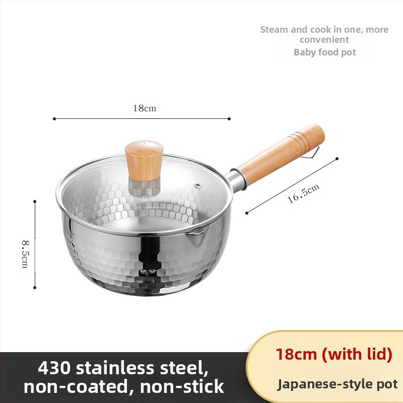 304 nerūdijančio plieno sniego keptuvė be dangos pieno puodas maisto papildas keptuvė su sutirštintu greito paruošimo makaronų puodu japoniškas medinis rankenos sriubos pieno puodas
