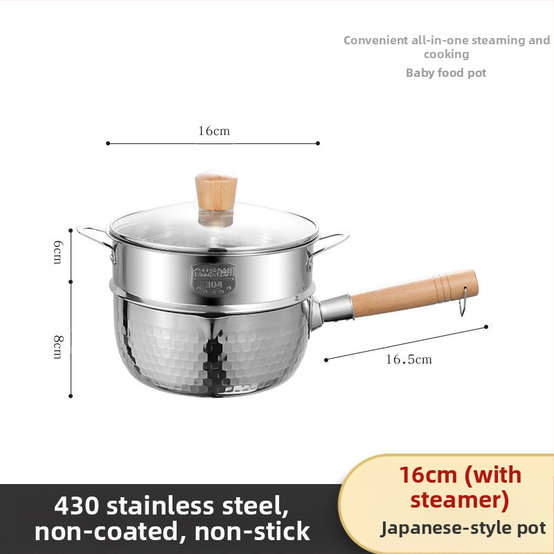 304 nerūdijančio plieno sniego keptuvė be dangos pieno puodas maisto papildas keptuvė su sutirštintu greito paruošimo makaronų puodu japoniškas medinis rankenos sriubos pieno puodas