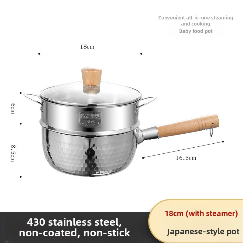 304 nerūdijančio plieno sniego keptuvė be dangos pieno puodas maisto papildas keptuvė su sutirštintu greito paruošimo makaronų puodu japoniškas medinis rankenos sriubos pieno puodas