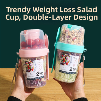 Piiriülene kahekihiline kaasaskantav salatitops tööle minekuks köögiviljad rasva vähendamine kerge tass puuviljad kaerahelbepuder jogurt hommikusöök