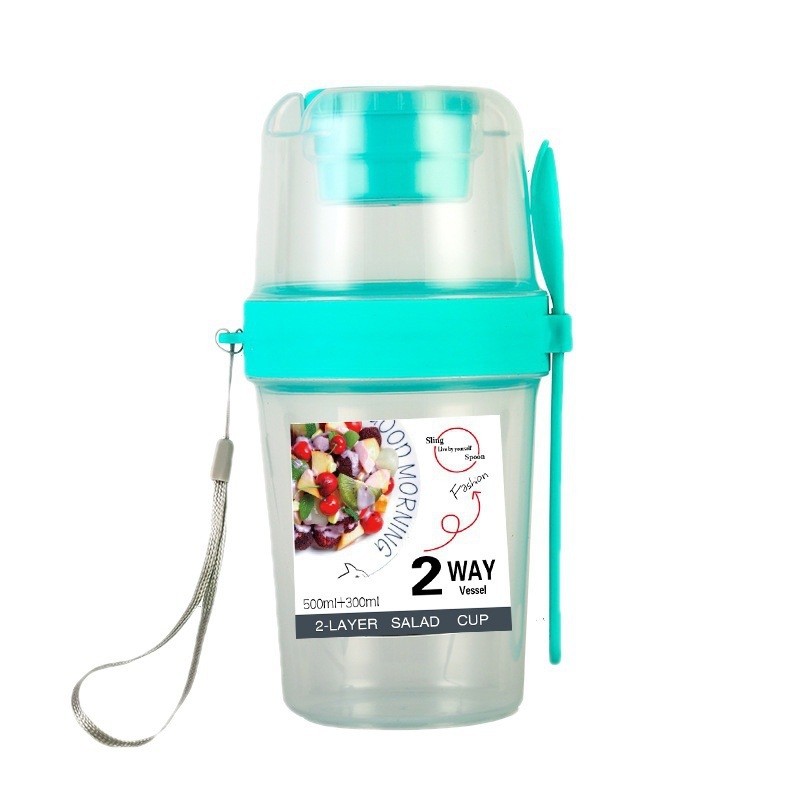 Piiriülene kahekihiline kaasaskantav salatitops tööle minekuks köögiviljad rasva vähendamine kerge tass puuviljad kaerahelbepuder jogurt hommikusöök