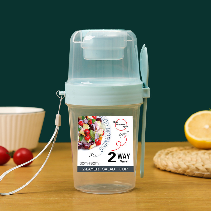 Piiriülene kahekihiline kaasaskantav salatitops tööle minekuks köögiviljad rasva vähendamine kerge tass puuviljad kaerahelbepuder jogurt hommikusöök