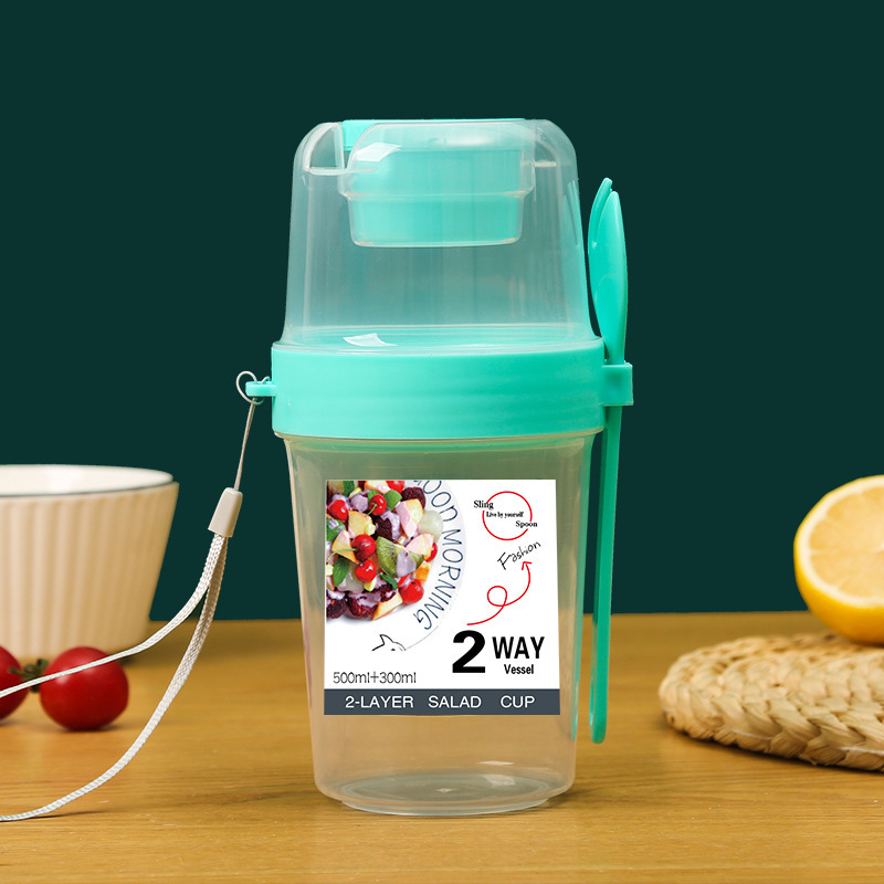 Piiriülene kahekihiline kaasaskantav salatitops tööle minekuks köögiviljad rasva vähendamine kerge tass puuviljad kaerahelbepuder jogurt hommikusöök