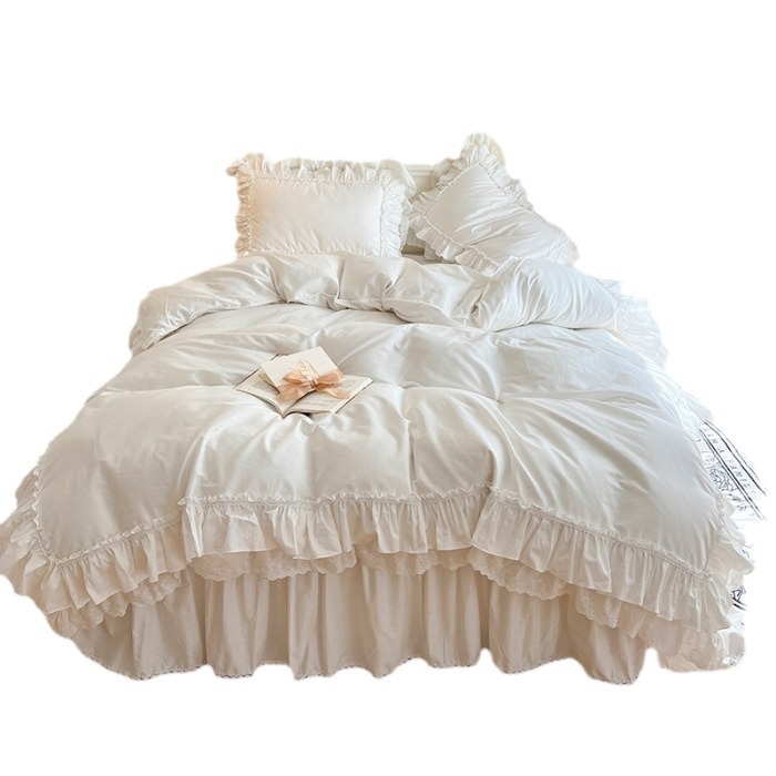 Prabangi „Nordic Entry“ medvilnė, 100 % grynos medvilnės, balta, keturių dalių, princesės stiliaus, rauktas antklodės užvalkalas, nėriniuotas, raudonas, lovatiesis, 4 vnt.