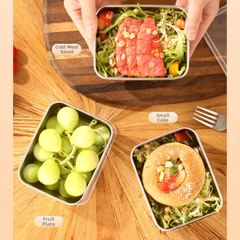 Μικρό κουτί μεσημεριανού γεύματος από ανοξείδωτο ατσάλι με καπάκι, κουτί υποσυσκευασίας τροφίμων, ζεστό δοχείο με δοχείο λαχανικών, τραγανό τετράγωνο κουτί προετοιμασίας φαγητού εξωτερικού χώρου