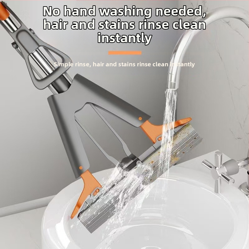 Гумен памучен моп за под, моп за миене без ръце, гъбен моп за домакинство, еднократно почистване, нов 2024, абсорбиращ вода, сгъваем, мързелив моп